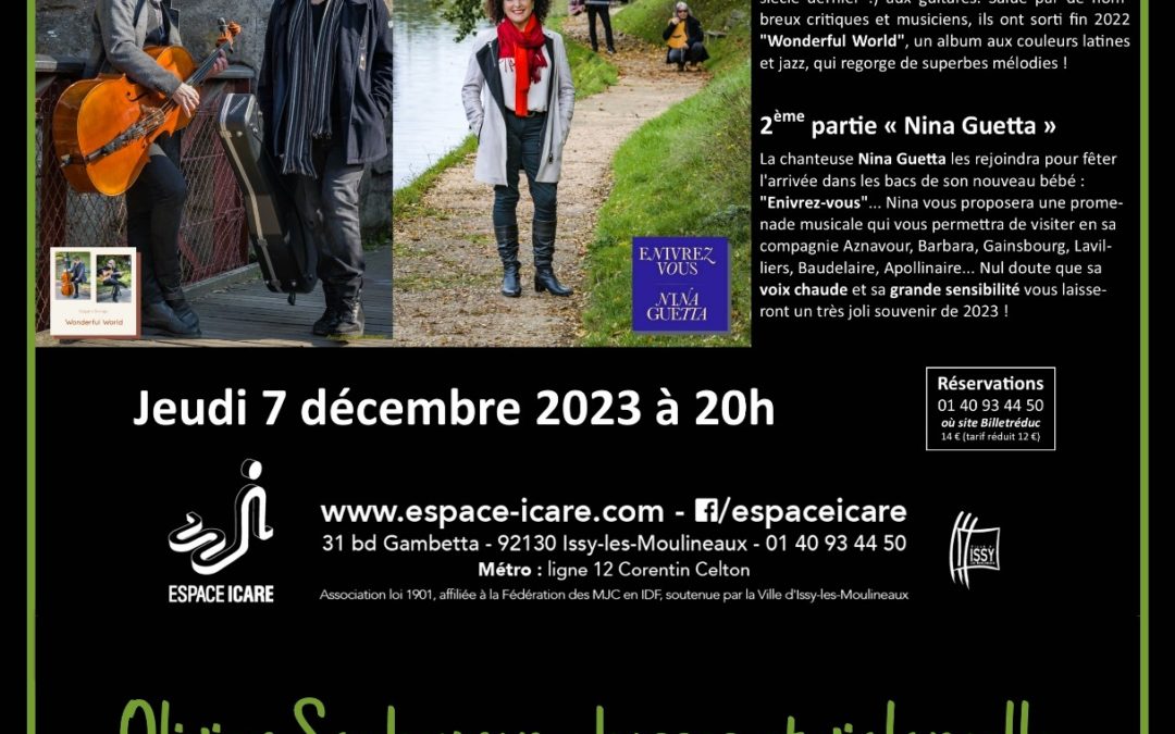 Concert à l’Espace Icare à Issy-Les-Moulineaux, le jeudi 7 décembre 2023, à partir de 20h – Chanson française