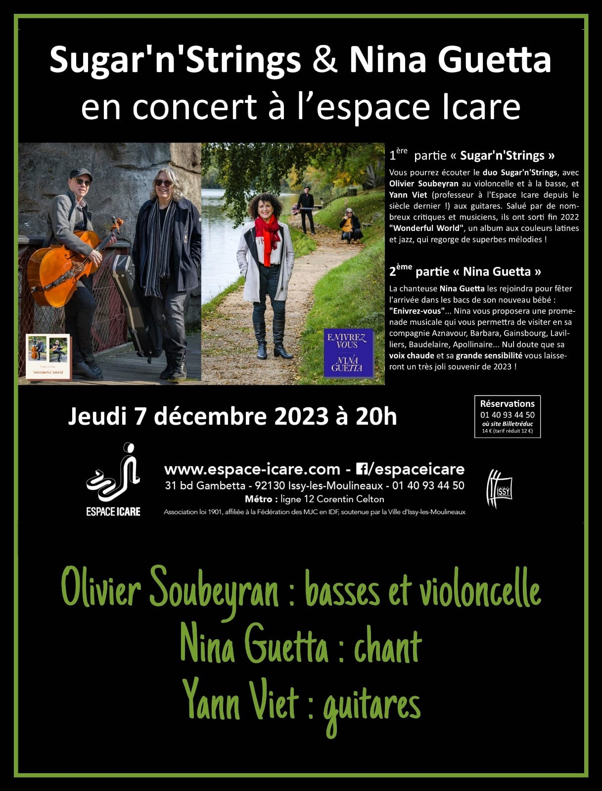 Concert à l’Espace Icare à Issy-Les-Moulineaux, le jeudi 7 décembre 2023, à partir de 20h – Chanson française